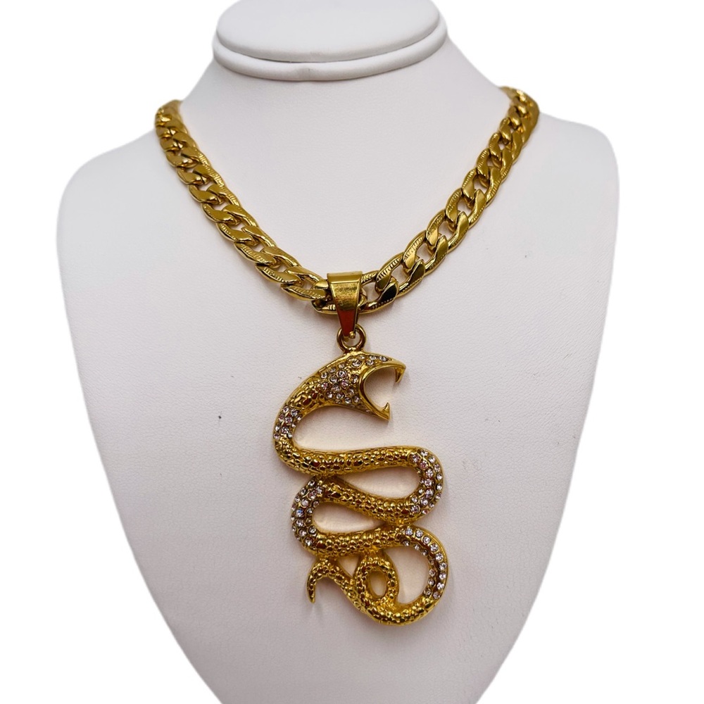 Snake and chain, gold-colored stainless steel